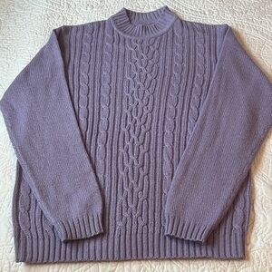 Y2K Haband Cableknit Sweater Purple Pullover Large Cowl Neck